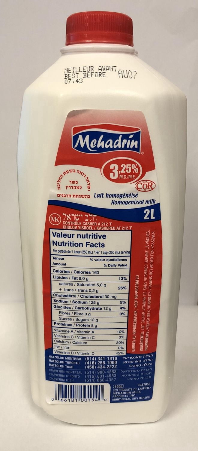 Mehadrin Homogenized 3,25% 2LT Milk