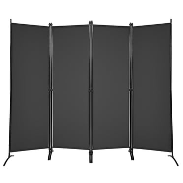 Costway 4-Panel 5.6ft Room Divider Folding Fabric Privacy Screen w/Steel Frame Black