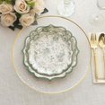 thumbnail image 2 of CUITING 25 Pack White Pink Paper Dessert Plates in Damask Floral Pattern  8” Round Disposable Salad Appetizer Plates with Scalloped Rims - 300 GSM, 2 of 11