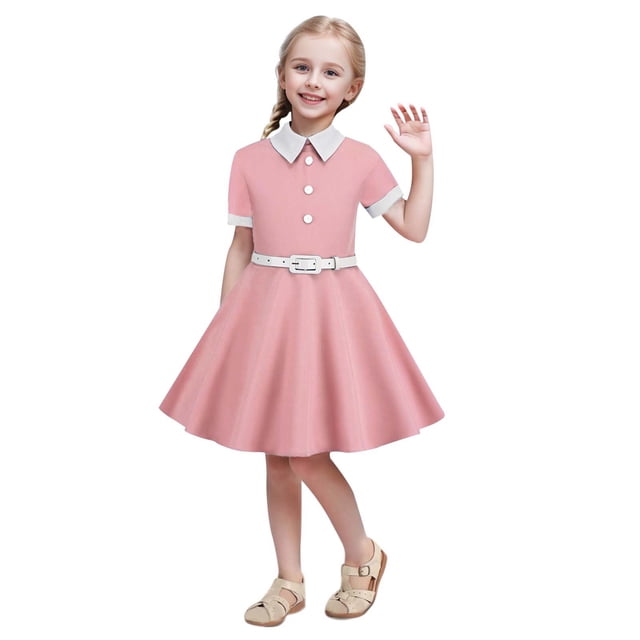 XEGLSBU Short Sleeve Belt Splicing Vintage Children's Dress Princess Dress