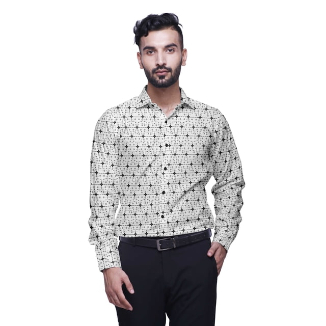 BESTMAN Formal Shirts For Men Slim Fit Printed Full Sleeve Shirts For Men