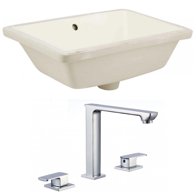18.25-in. W Rectangle Bathroom Undermount Sink Set In Biscuit - Chrome Hardware AI-22826
