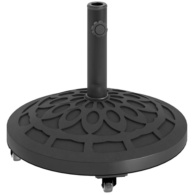 Outsunny Round Patio Umbrella Base with Wheels, 46lbs Resin Umbrella Stand