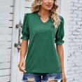 thumbnail image 2 of Birdeem Womens Summer Summer Solid Color V-Neck Pleated Loose Short Sleeve Top, 2 of 5