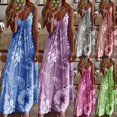thumbnail image 4 of Robe à Bretelles Spaghetti Bohème pour Femme, Imprimé Floral Vintage, Sans Manches, Longue Maxi, Été, Plage, Vacances, Robe d'Été (Bleu Foncé, S), 4 of 7