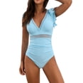 thumbnail image 1 of HXWCHs Athletic Swim Swimwears One Mesh Splicing Solid Color Splicing Swimsuit with Ruffles for Womens Beachwear S Blue, 1 of 7