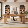 thumbnail image 4 of Tribesgins Solid Wood Executive Desk, 63-Inch Home Office Computer Desk with Sturdy Wooden Legs, Farmhouse Simple Writing Study Table Business Workstation for Home Office, Light Brown, 4 of 5