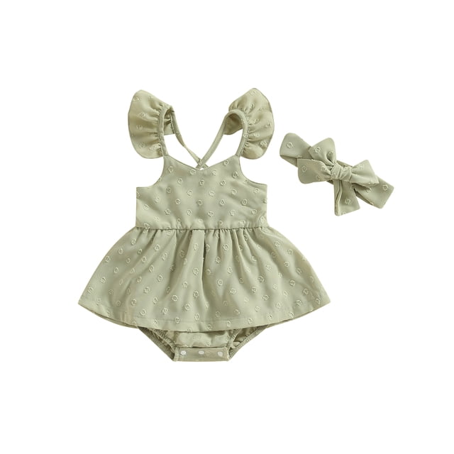 xiaxaixu Ensemble de Barboteuse pour Bébé Fille, Robe Trapèze à Manches Volantées et Col Ras du Cou avec Bandeau pour un Usage Quotidien Décontracté