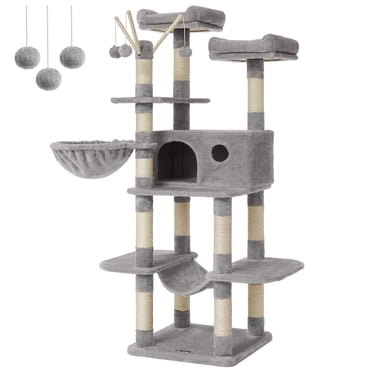 FEANDREA Cat Tree, Large Cat Tower, 64.6 Inches Cat Activity Center Cat Condo, Light Gray