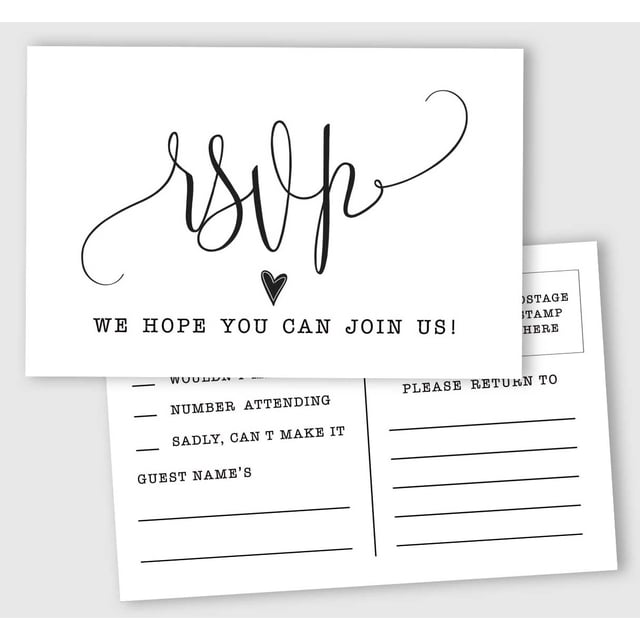 Inkdotpot 50 Blank RSVP Cards,RSVP Postcards No Envelopes Needed,Classy Script Style Print Response Card,RSVP For Wedding,Baby Shower,Bridal Shower