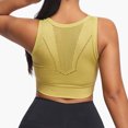 thumbnail image 5 of Virmaxy Womens Racerback Sports Bra Hollow Back Gathering Yoga Fixed Chest Cushion Style Steel Ring Gathering Sports Bra Yellow M, 5 of 5