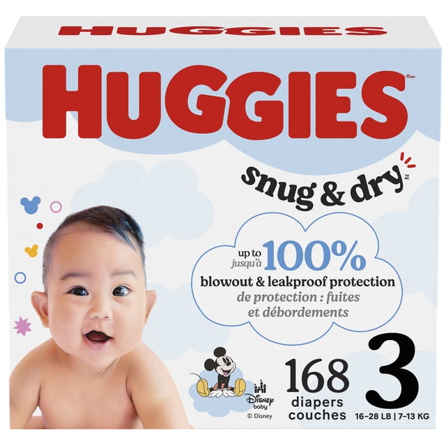 Huggies Snug & Dry Baby Diapers, Size 3 (16-28 lbs), 168 Count