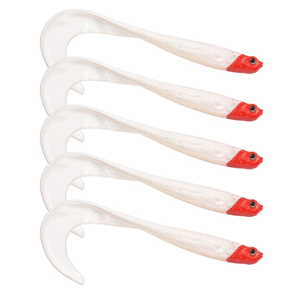 Set of 5 Bionic Fishing Lures (Red Head White Body) - TPE Soft Baits for Freshwater and Saltwater Fishing, Designed for Bass, Trout, and Crappie