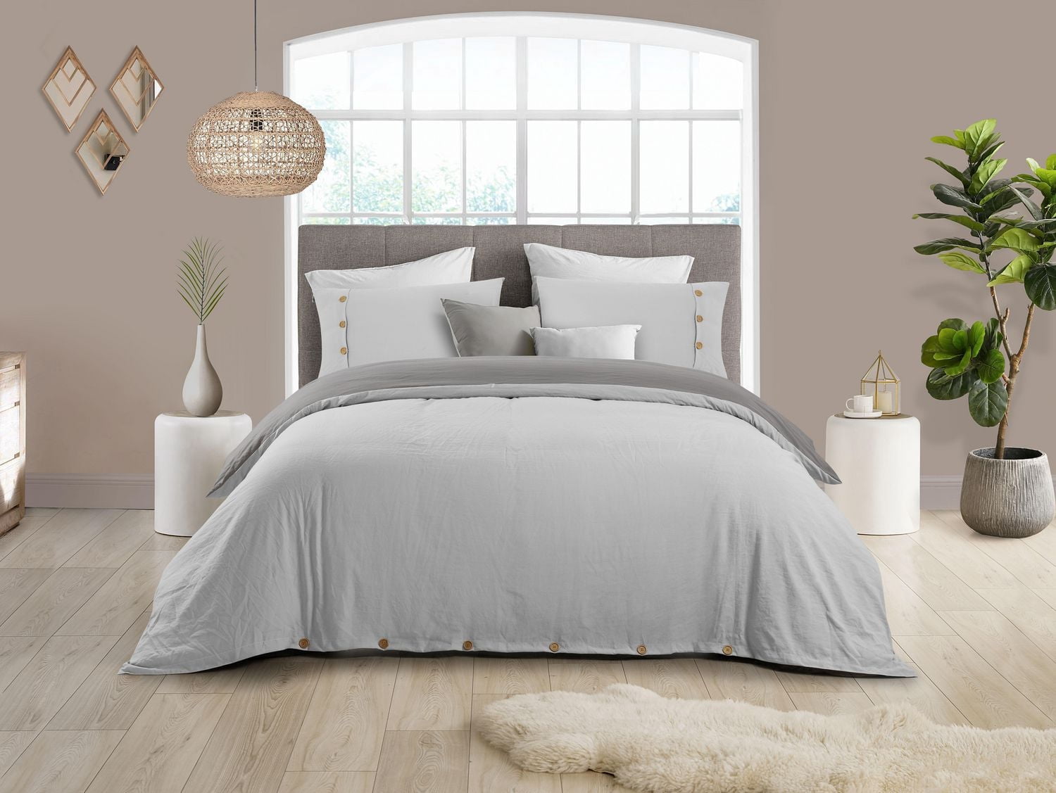 Swift Home Reversible Ultra Soft Solid Duvet Cover Set with Decorative Button Closure, King, Silver