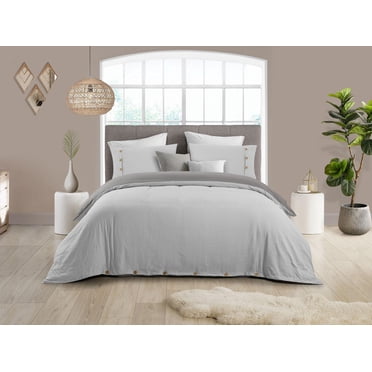 Swift Home Ensemble housse de couette réversible unie ultra douce avec fermeture décorative à boutons, Très grand lit, Argent