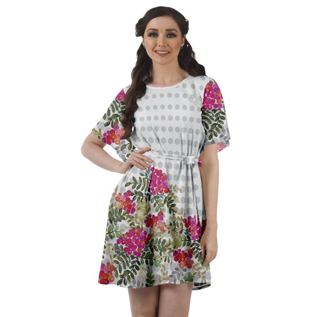 Moomaya Robe Trapèze à Encolure Bijou Imprimée pour Femme, Décontractée, Ample, Bohème, Tunique Courte