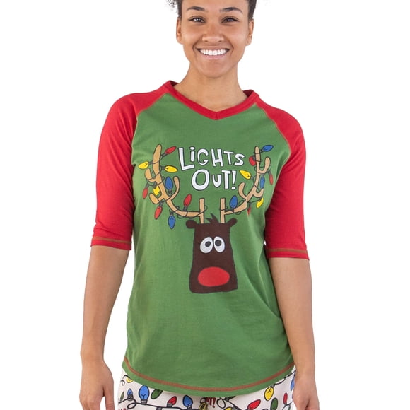 Lazy One Christmas Pajama Shirt for Women l Fun Animal Lights Out Tall Tee S