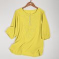 thumbnail image 2 of Yuyuzo Hauts Boho pour Femmes Chic Décontracté Chemises à Manches 3/4 Broderie Col Rond Hauts d'Été Amples T-Shirts Blouse, 2 of 7