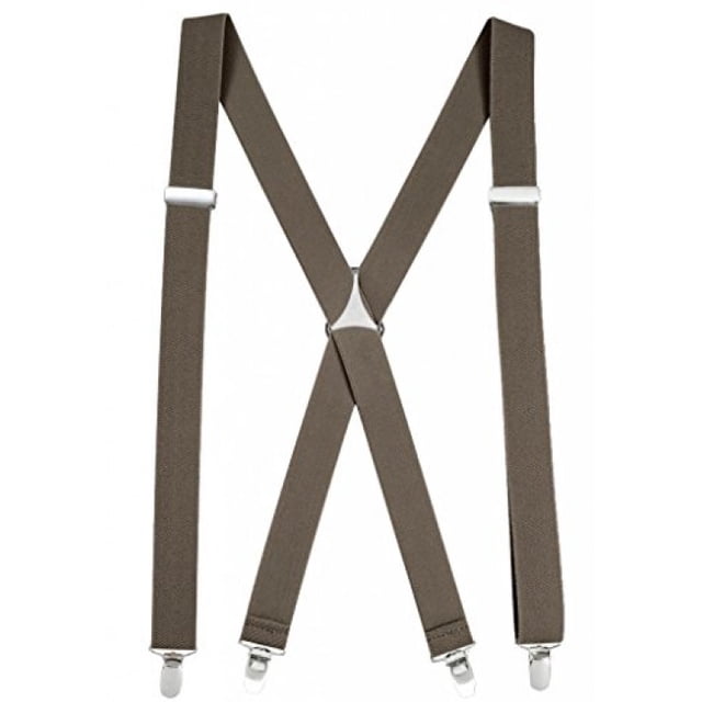 Mens Elastic X-Back Adjustable Straight Clip On Suspenders - Olive (Regular 46" Long)