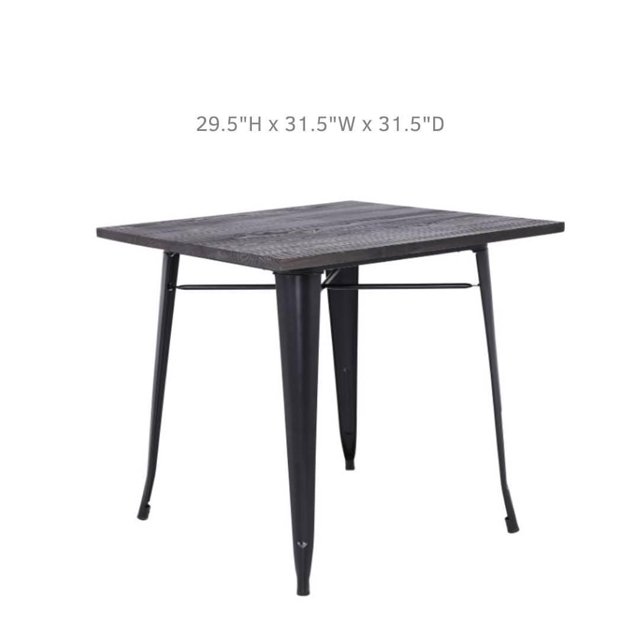 Table de Salle à Manger Tolix avec Dessus en Bois, Table de Salle à Manger Carrée avec surface en Bois Texturée et Pieds en Métal Noir Enduit de Poudre avec support à Barreaux Croisés, Mesurant 29,5 Pouces de Hauteur par 31,5 Pouces de Largeur et de Profondeur, Convient aux Cuisines et aux Aires de Repas et Est Souvent Utilisée comme Espace de Travail compact.