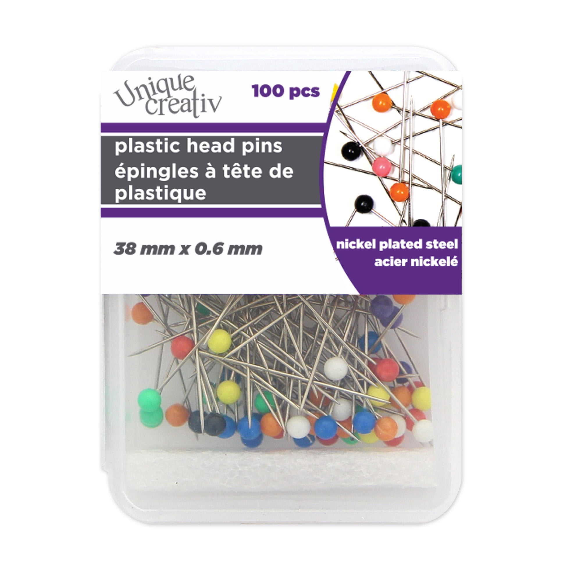 UNIQUE CREATIV Plastic Head Pins - Assorted Colours, 32 mm (1.26 in) × 0.7 (0.03 in), 100-Pack