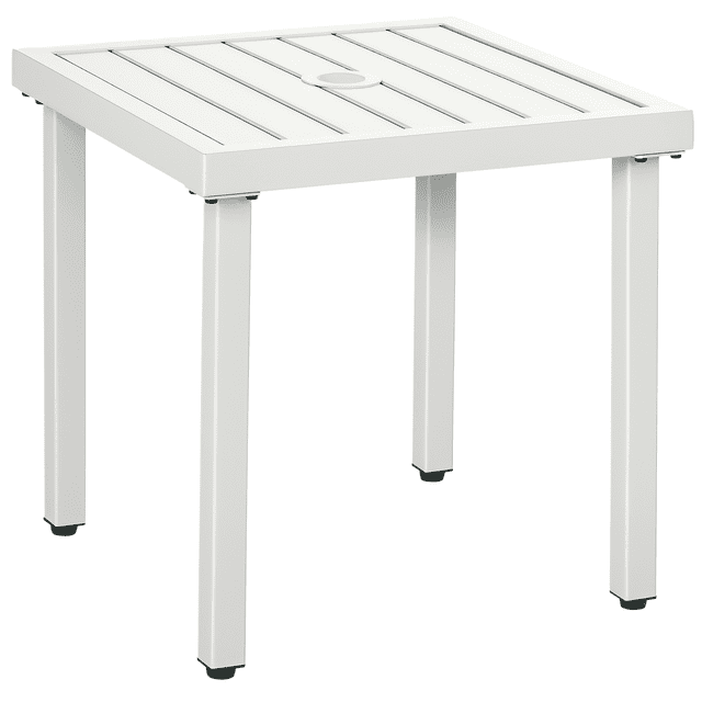 Outsunny Table d'Appoint de Jardin Table Basse avec Trou pour Parasol pour Patio Blanc