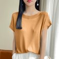 thumbnail image 2 of Timegard Hauts pour Femmes Manches Cap Décontractées Amples Confortables Haut en Tricot Couleur Unie Col Ras du Cou T-Shirt Respirant, 2 of 4