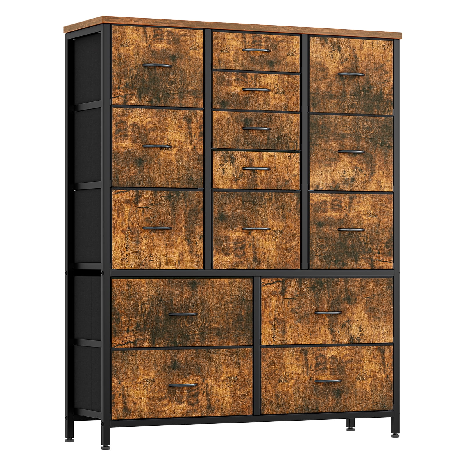 Towallmark 15 Drawer Dresser Chest of Drawers for Bedroom Living Room, Fabric Storage Organizer With Wood Top, Hallway, Closet, Nursery, Brwon