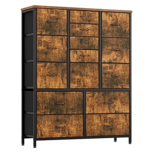 Towallmark 15 Dresser commode coffre de tiroirs pour chambre à coucher salon, rangement en tissu avec plateau en bois, Hallway, placard, chambre de bébé, Brwon