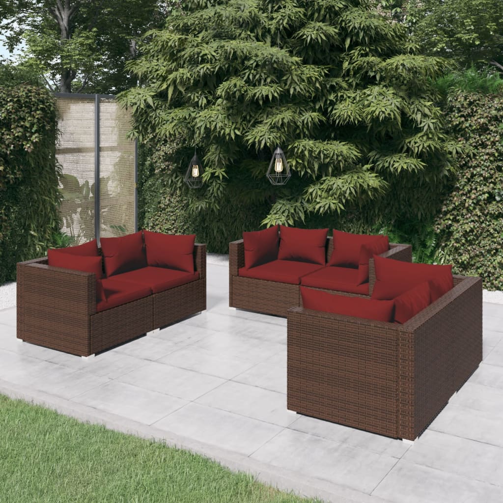 vidaXL 6 Piece Garden Lounge Set with Cushions Poly Rattan Brown