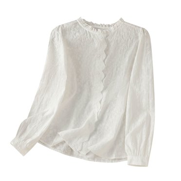Tumotour Chandails Blancs à Manches Longues pour Femmes, Col Ras du Cou, Coupe Ample, Blouses à Enfiler, T-Shirts Décontractés Unis Légers, Hauts Basiques de Printemps, Vêtements Confortables, Tenues Mode d'Automne 2025