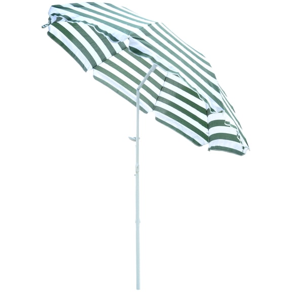 Outsunny 6FT Round Beach Umbrella with Tilt Mechanism, Striped Green