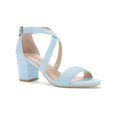 thumbnail image 1 of BLISSFUL STEP Women's Solid Color Open Toe Cross Strap Mid Chunky Heel Sandals, 1 of 7