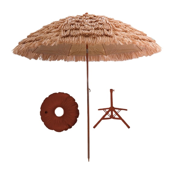 DOLITY Parasol de Plage à Angle d'Inclinaison Ajustable, Parasol en Paille pour Camping, Jardin, Patio, Base Quadrupède