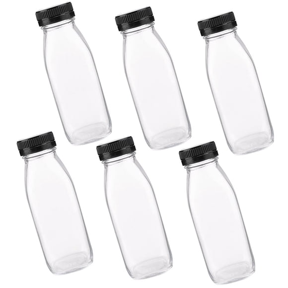 OUSITAID 6 Pcs Glass Juice Bottle Jars with Lids for Fridge Milk Water Bottles Reusable Clear Container