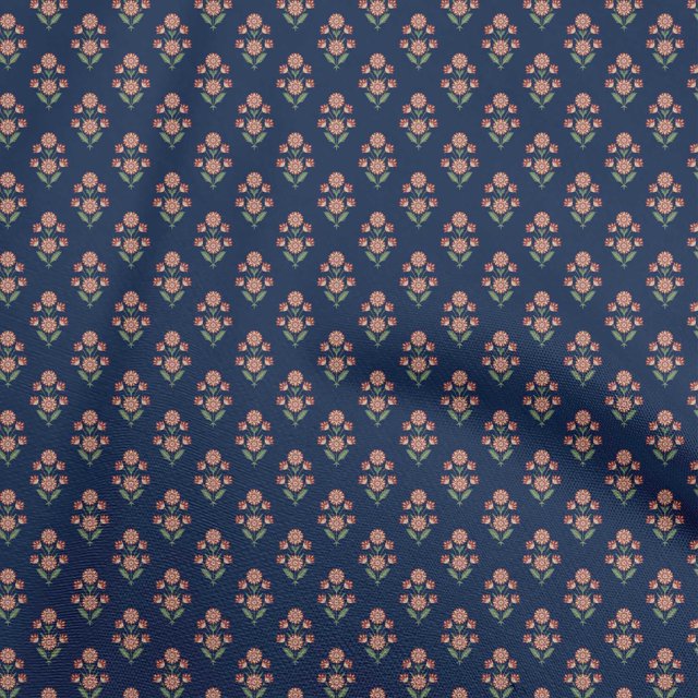 oneOone Polyester Spandex Tissu Bleu Floral Tissu pour Robe Tissu Imprimé Tissu au Mètre 56 Pouces de Large