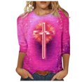 thumbnail image 2 of Xihbxyly Hauts pour Femmes Manches 3/4 T-shirt Imprimé Col Rond de Pâques Manches 3/4 Chandail Col Rond Articles en Liquidation, 2 of 4