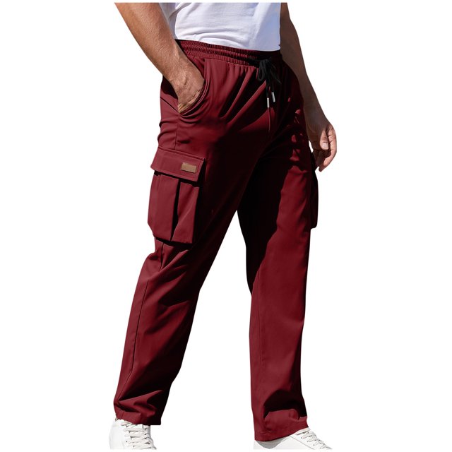 AherBiu Work Pants for Men Elastic Waist Drawstring Relaxed Fitted Cargo Pants with Multi Pockets Hiking Workwear Pants