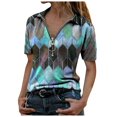 thumbnail image 1 of AMERTEER Mode Femmes Été Imprimé Manches Courtes Fermeture Éclair Col à Revers T-Shirt Tops T-Shirt pour Femmes, 1 of 3