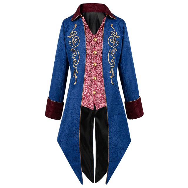 Penkiiy Manteau Queue-de-Pie pour Hommes Liquidation Hommes Patchwork Col Rabattu Manches Longues Cosplay Manteau Queue-de-Pie Bleu Manteau Queue-de-Pie