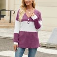 thumbnail image 2 of Lenpel Women's Tunic Tops Long Sleeve V Neck Quarter Button Color Block Ribbed Knit T Shirts Casual Loose Lightweight Sweaters(Purple,Small), 2 of 7