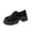 Black, variant on Ladys Loafer Shoes Small Fragrant Style Platform Chunky Heel Round Toe Lace up Soft Sole Patent Leather Shoes Heel High 5CM Black