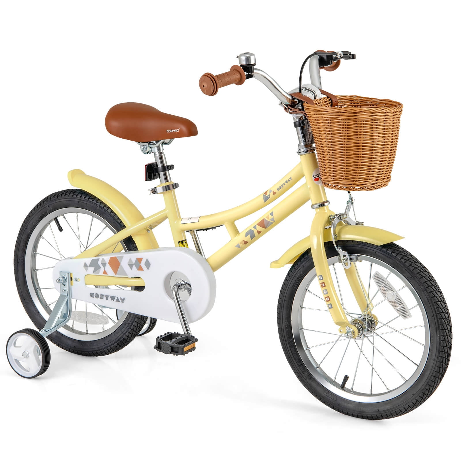 Costway 16" Kid Bicycle with Height-Adjustable Handlebar & Saddle Storage Basket Bell Yellow