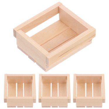 4Pcs Indoor Decoration Wooden Crates Khaki Rectangular for Dollhouse and Fairy Garden