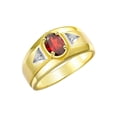 thumbnail image 3 of RYLOS Men's Rings 14K Yellow Gold Classic 7X5MM Oval Gemstone & Diamond Ring Garnet January Birthstone Rings For Men, Gold Rings Size 10, 3 of 7
