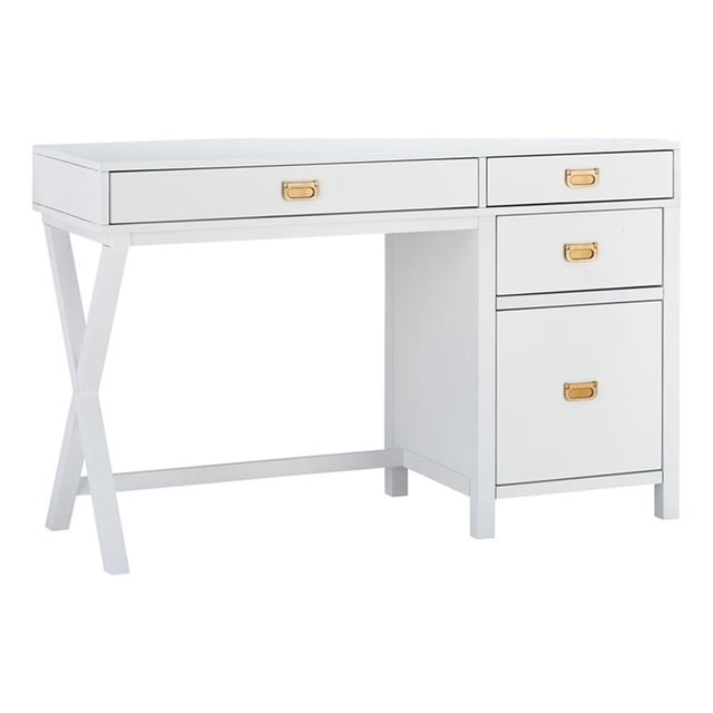 Linon Peggy Side Storage Wood Desk with 4 Drawers Rose Gold Hardware in White