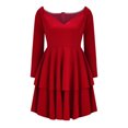 thumbnail image 4 of Pompotops Robe de Soirée Femme Mode Aguichant Élégante Col en V Profond Couleur Unie Manches Longues à Volants, 4 of 8