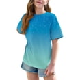 thumbnail image 3 of DecSea Girls Short Sleeve T shirt Kids Summer Oversized Gradient Crew Neck Tops Casual Basic Tee 5-14Years, 3 of 8