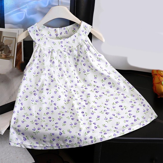 Économies d'Été! Robe d'Été pour Enfants, Robes Décontractées pour Filles en Liquidation, Robe Sans Manches à Col Suspendu pour Enfants, Robe d'Été Décontractée à Col Rond
