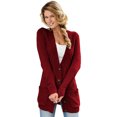thumbnail image 1 of Women Black/Gray/Green/Red/Purple Front Pocket and Buttons Closure Cardigan, 1 of 4